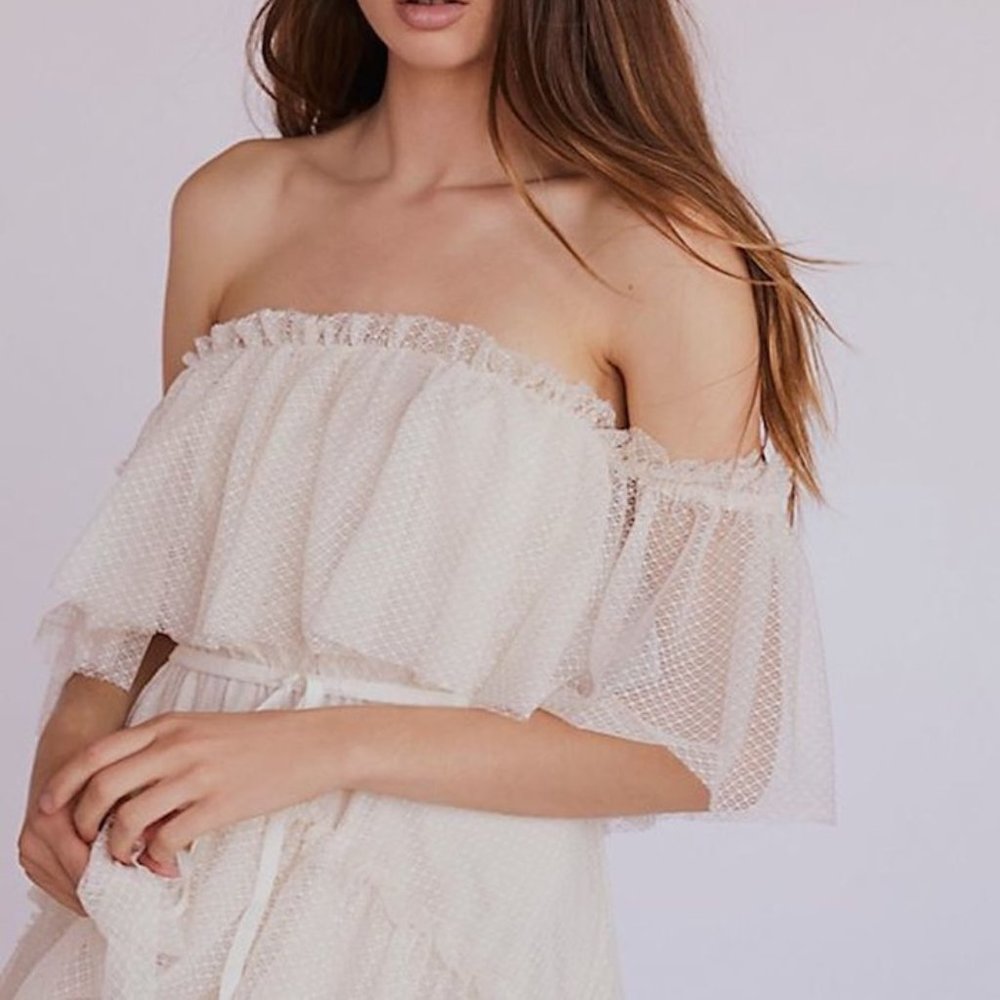 Ronny Kobo Mandy Dress x Free People Ivory Tiered Ruffle Midi Dress - Picture 2 of 4